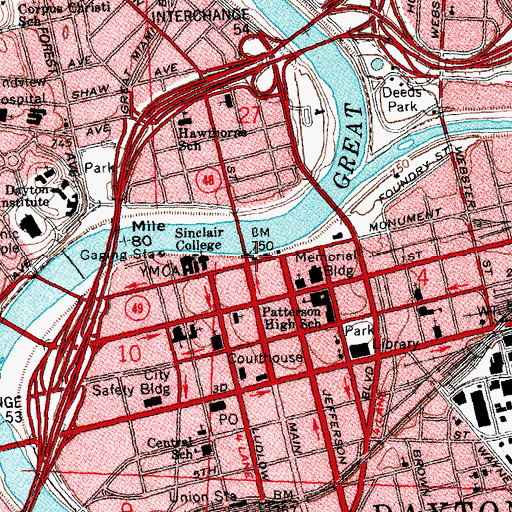 Topographic Map of Dayton Fire Department Station 4 and Headquaters, OH