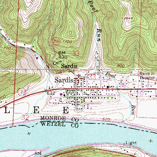 Topographic Map of Sardis Volunteer Fire Department, OH
