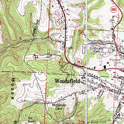 Topographic Map of Woodsfield Volunteer Fire Department, OH