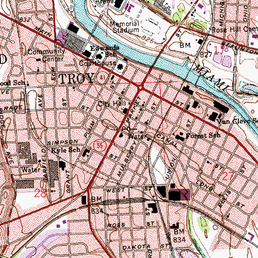 Topographic Map of Troy Fire Department - Station 1, OH