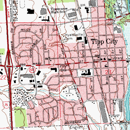 Topographic Map of Tipp City Fire Department, OH