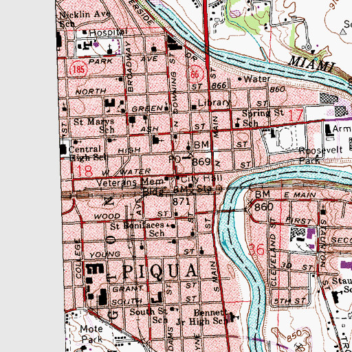 Topographic Map of Piqua Fire Department, OH