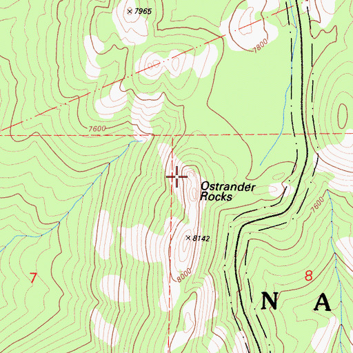 Topographic Map of Ostrander Rocks, CA