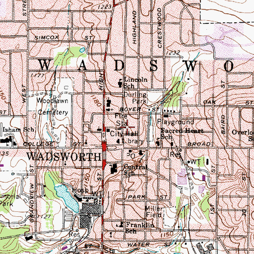 Topographic Map of Wadsworth Fire Department, OH