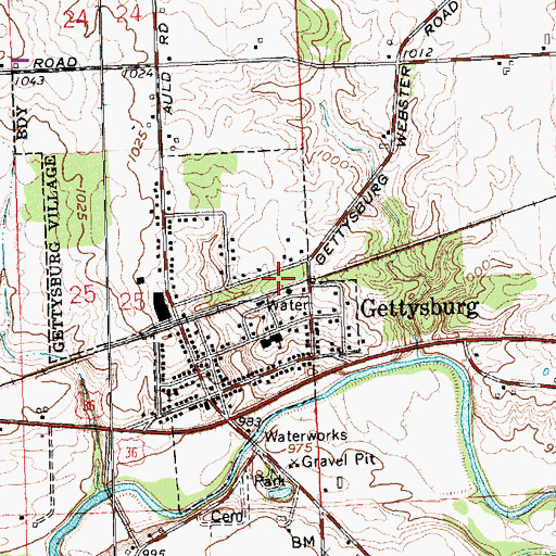 Topographic Map of Gettysburg Rural Fire Department, OH