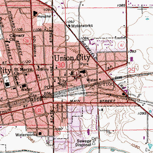 Topographic Map of Union City Fire Department Station 18, OH