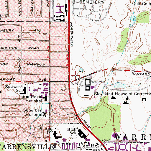 Topographic Map of Highland Hills Fire Department, OH