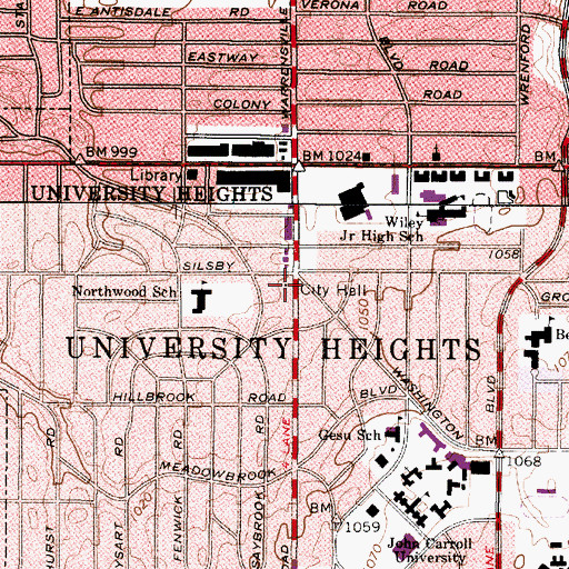 Topographic Map of University Heights Fire Department - Station 1, OH