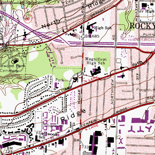 Topographic Map of Rocky River Fire Department, OH