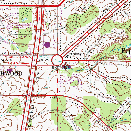 Topographic Map of Pepper Pike Fire Department, OH