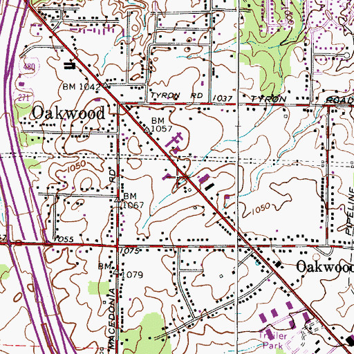 Topographic Map of Oakwood Village Fire Department, OH