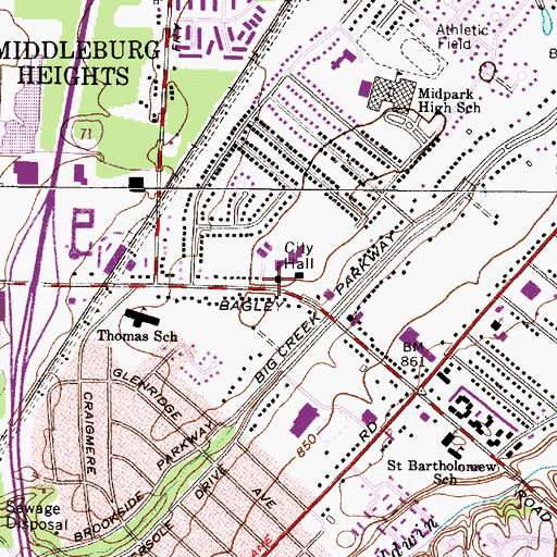 Topographic Map of Middleburg Heights Fire Department, OH
