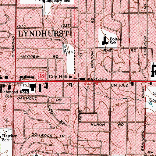 Topographic Map of Lyndhurst Fire Department, OH