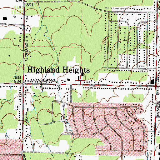 Topographic Map of Highland Heights Fire Department, OH