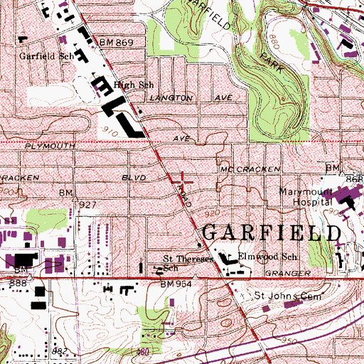 Topographic Map of Garfield Heights Fire Department Station 1, OH
