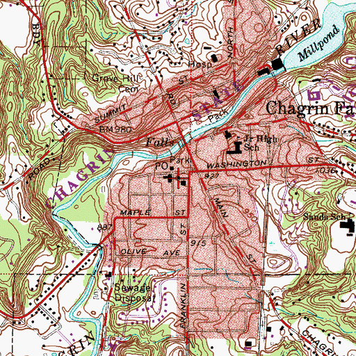 Topographic Map of Chagrin Falls Fire Department, OH