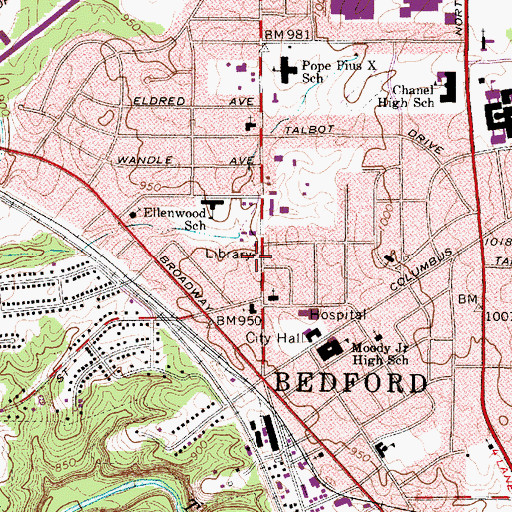 Topographic Map of Bedford Division of Fire, OH