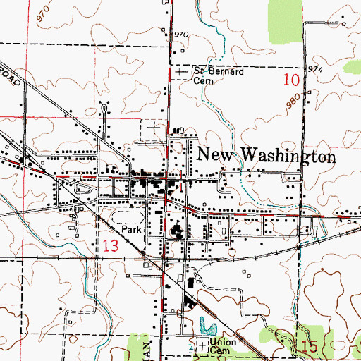 Topographic Map of New Washington Fire Department, OH
