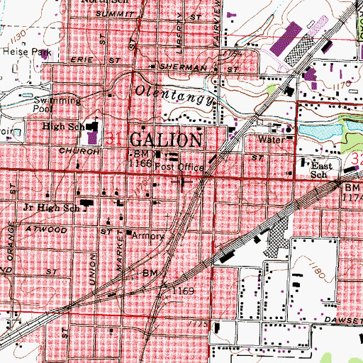 Topographic Map of Galion Fire Department, OH