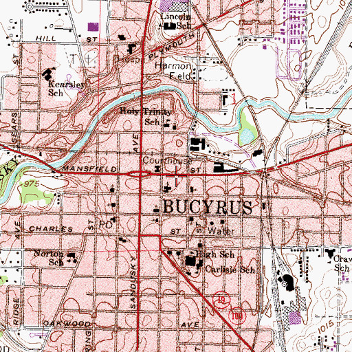Topographic Map of Bucyrus Fire Department, OH