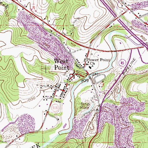 Topographic Map of West Point Volunteer Fire Department, OH