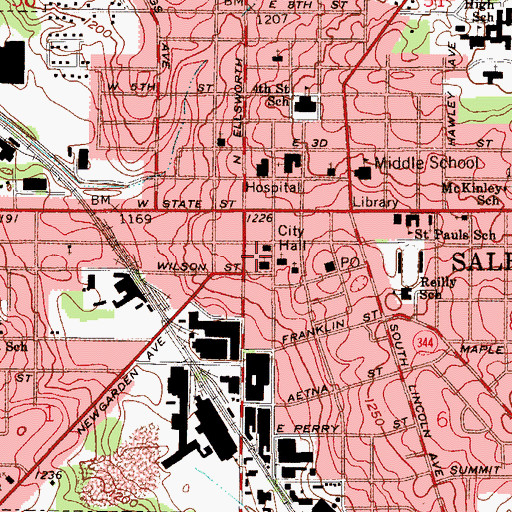Topographic Map of Salem Fire Department, OH