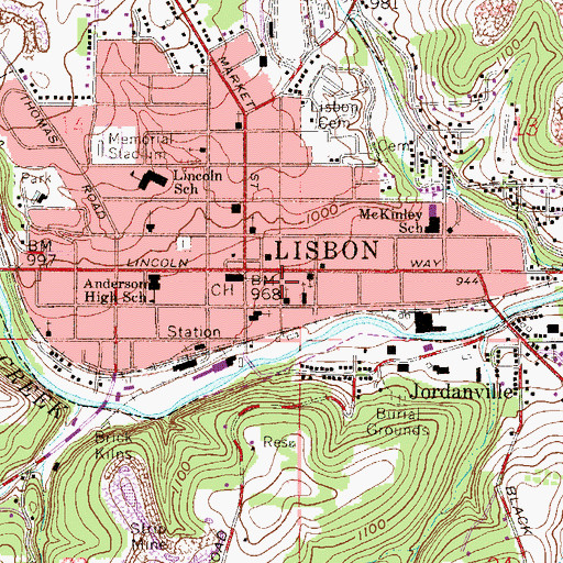 Topographic Map of Lisbon Volunteer Fire Department, OH