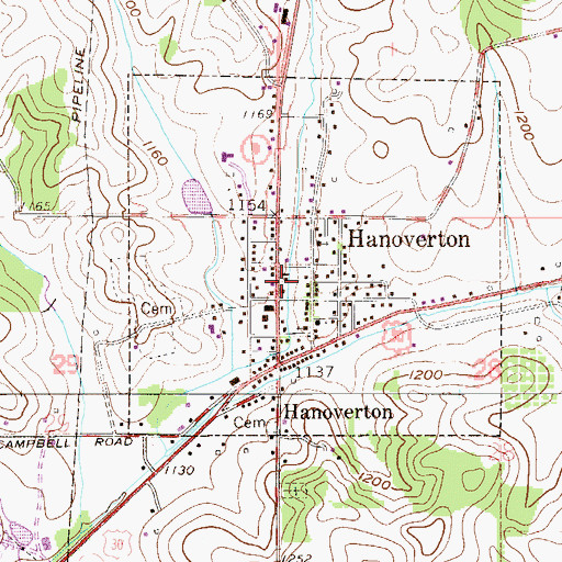 Topographic Map of Hanover Township Volunteer Fire Department, OH