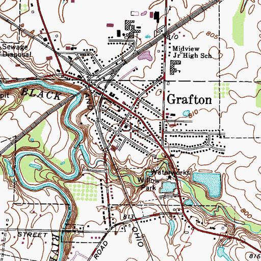 Topographic Map of Grafton Village Fire Department Station 1, OH