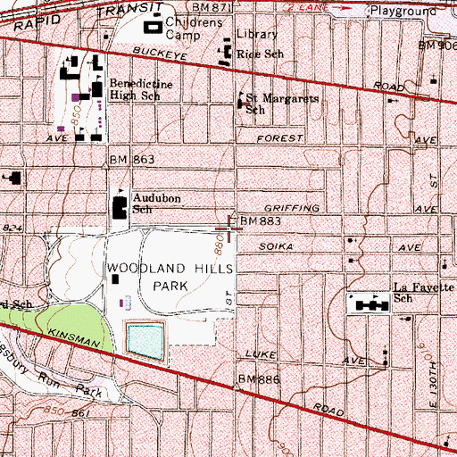 Topographic Map of Cleveland Fire Department Station 41, OH