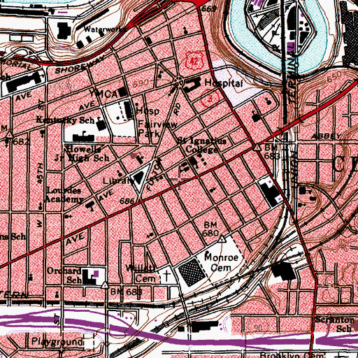 Topographic Map of Cleveland Division of Fire - Station 4, OH