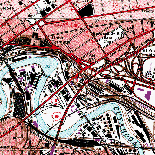 Topographic Map of Cleveland Fire Department - Station 28, OH