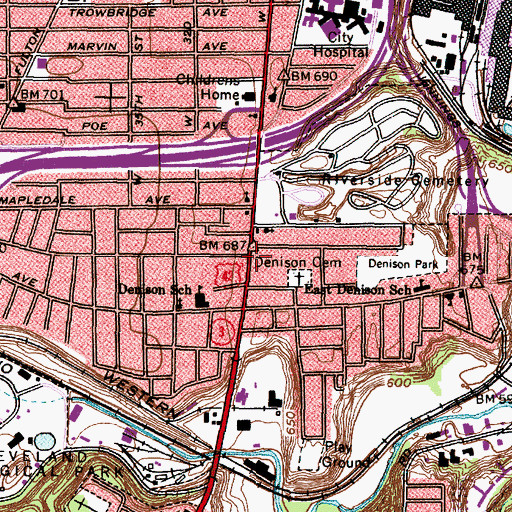 Topographic Map of Cleveland Fire Department Station 20, OH