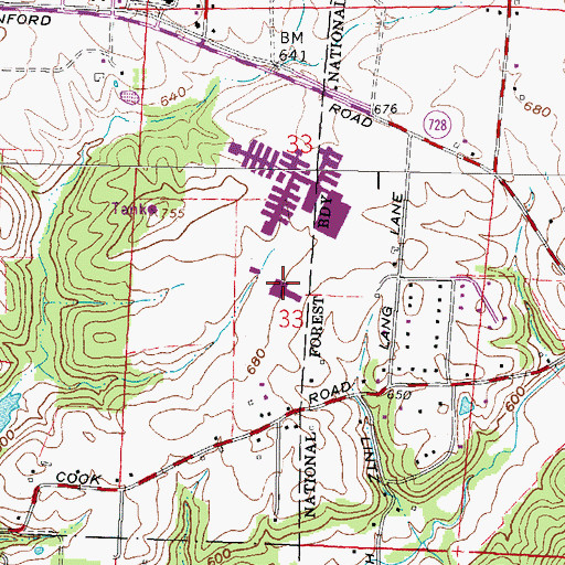 Topographic Map of Southern Ohio Correctional Facility Fire Department, OH