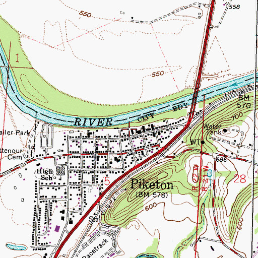 Topographic Map of Piketon Seal Township Fire Department, OH