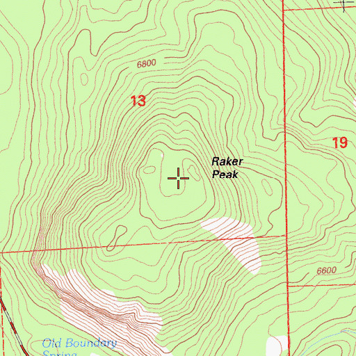 Topographic Map of Raker Peak, CA