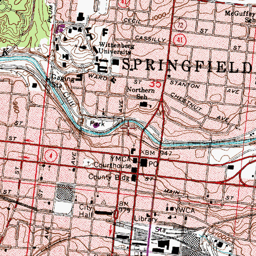 Topographic Map of Springfield Fire and Rescue Division Station 1 Headquarters, OH