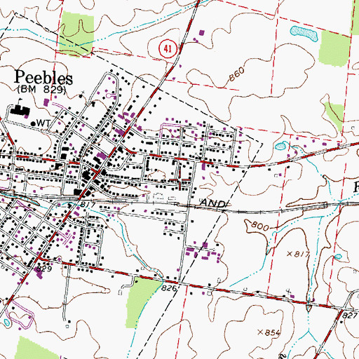 Topographic Map of Peebles Fire Department, OH