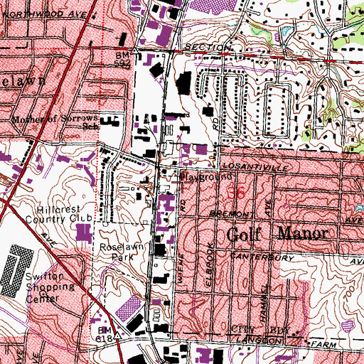 Topographic Map of Golf Manor Fire Department, OH