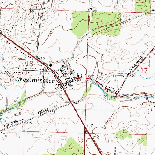Topographic Map of Westminster Rural Fire Department, OH