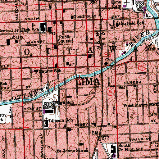 Topographic Map of Lima Fire Department Central Station, OH