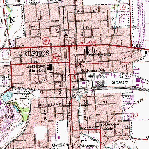 Topographic Map of Delphos Fire and Rescue, OH
