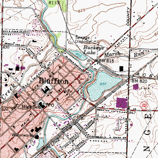 Topographic Map of Bluffton Fire Department, OH