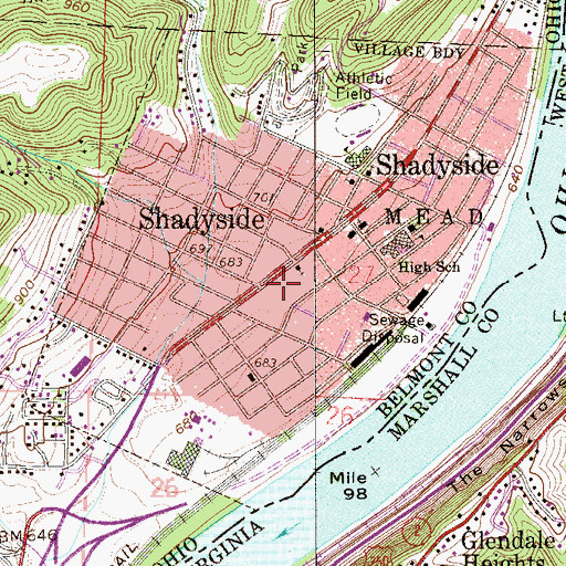 Topographic Map of Shadyside Fire Department Station 35, OH