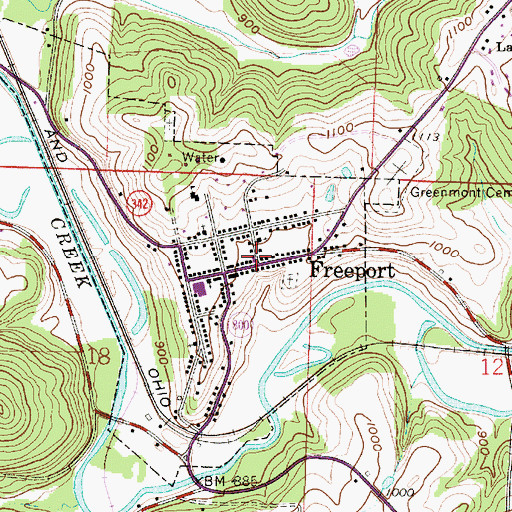 Topographic Map of Freeport Volunteer Fire and Emergency Medical Services, OH