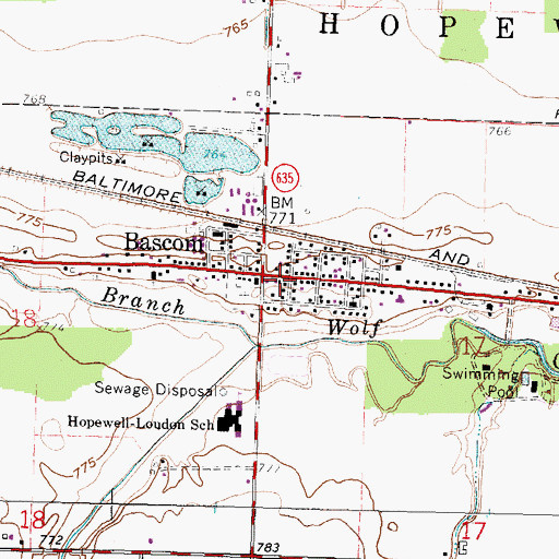 Topographic Map of Bascom Fire Department - Emergency Medical Services, OH