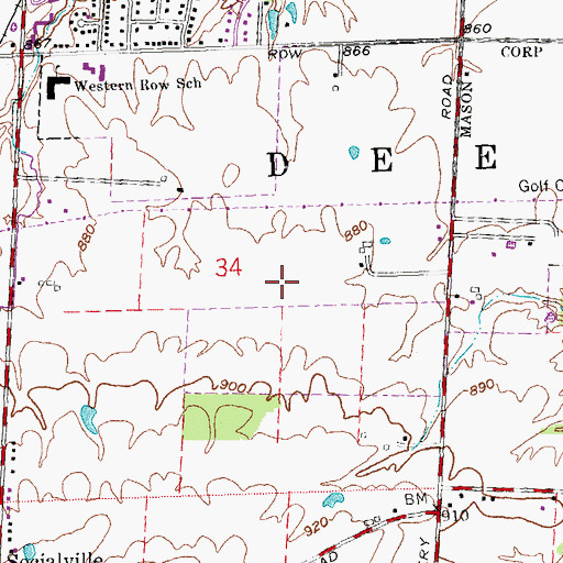 Topographic Map of City of Mason Fire Station 52, OH