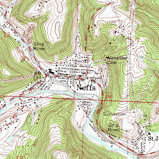 Topographic Map of Belmont County Fire Station 32 Neffs Fire and Emergency Medical Services Station 1, OH