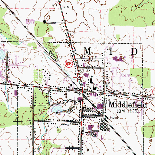 Topographic Map of Middlefield Fire Department Station 1, OH