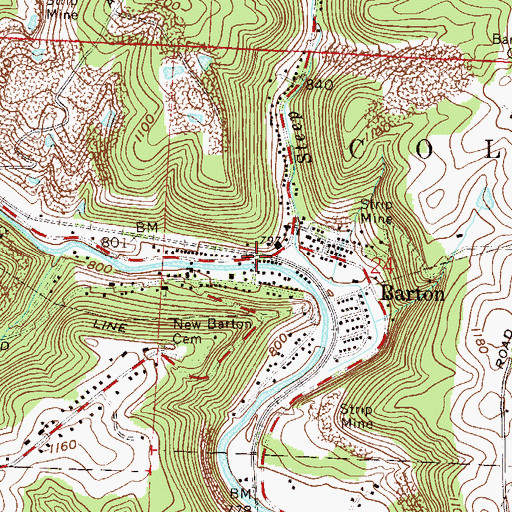 Topographic Map of Barton Fire and Emergency Medical Services Station 13, OH